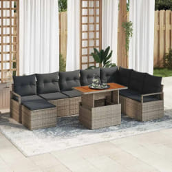 vidaXL Ensemble de canapé de jardin 9 pièces avec des coussins en poly rattan gris et acacia