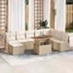 vidaXL Ensemble de canapés de jardin 9 pièces avec coussins beige en rattan poly acacia