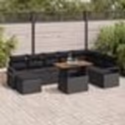 vidaXL Ensemble de canapé de jardin 9 pièces en poly rotin noir et acacia.