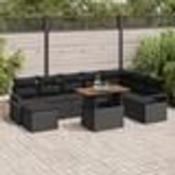 vidaXL Ensemble de canapé de jardin 9 pièces en poly rotin noir et acacia.