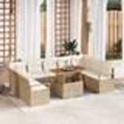 vidaXL Ensemble de canapé de jardin 10 pièces avec coussins beige en polyrotin et acacia