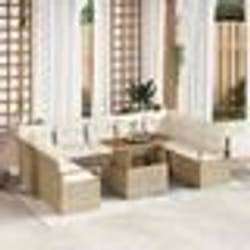 vidaXL Ensemble de canapé de jardin 10 pièces avec coussins beige en polyrotin et acacia