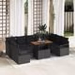 Canapés de jardin 10 pièces vidaXL avec coussins noir poly rattan acacia