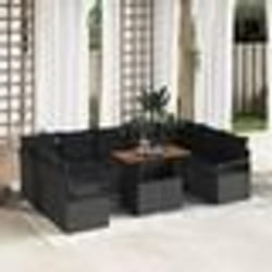 Canapés de jardin 10 pièces vidaXL avec coussins noir poly rattan acacia