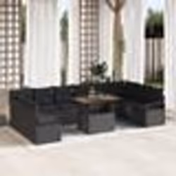 vidaXL Ensemble de salon de jardin 11 pièces avec coussins, en poly rattan noir et en acacia.