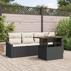 vidaXL Ensemble de salle à manger de jardin 5 pièces avec coussins, en poly rattan noir et acacia