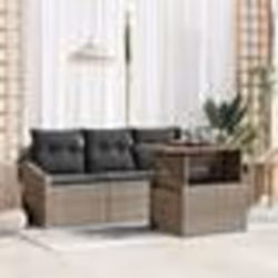 vidaXL Ensemble de salle à manger de jardin 5 pièces avec coussins gris en poly rattan et acacia