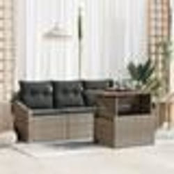 vidaXL Ensemble de salle à manger de jardin 5 pièces avec coussins gris en poly rattan et acacia