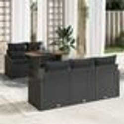 vidaXL Ensemble de jardin 6 pièces avec coussins en poly rotin noir et acacia