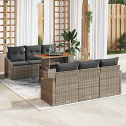 vidaXL Ensemble de jardin 7 pièces avec coussins gris en poly rattan et acacia