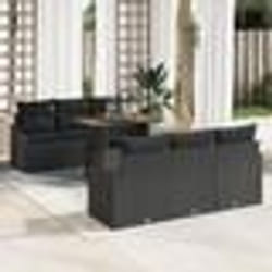vidaXL Ensemble de jardin 7 pièces avec coussins en polyrotin noir et bois d'acacia