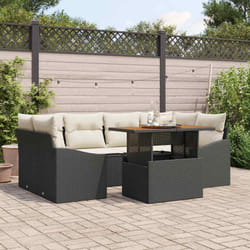 vidaXL Set de jardin 7 pièces avec coussins en poly rotin noir et acacia
