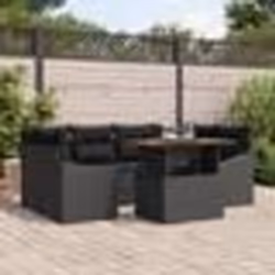 vidaXL Ensemble de jardin 7 pièces avec coussins en rotin noir et acacia