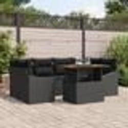 vidaXL Ensemble de jardin 7 pièces avec coussins en rotin noir et acacia