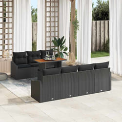 vidaXL Ensemble de jardin 8 pièces avec coussins noir en poly rotin et acacia