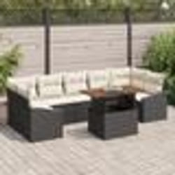 vidaXL Ensemble de jardin 8 pièces avec coussins en poly rotin noir et acacia