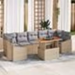 vidaXL Set de jardin 8 pièces avec coussins, rattan polybeige, acacia