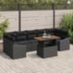 vidaXL Ensemble de salle à manger de jardin 8 pièces avec coussins en rattan synthétique noir et acacia.