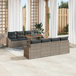vidaXL Ensemble de salle à manger de jardin 9 pièces avec coussins gris en rattan synthétique et acacia
