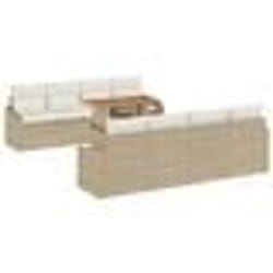 vidaXL Ensemble de salle à manger de jardin de 9 pièces avec coussins beige en rotin synthétique et acacia