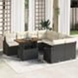 vidaXL Set de salle à manger de jardin de 9 pièces avec des coussins en rotin synthétique noir et en acacia