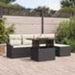 vidaXL Set de jardin de 6 pièces avec des coussins en polyrotin noir et en acacia