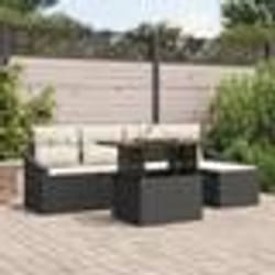 vidaXL Set de jardin de 6 pièces avec des coussins en polyrotin noir et en acacia