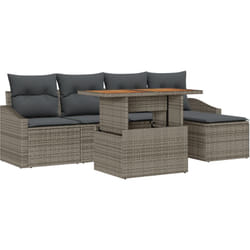 Vidaxl - Ensemble de salle à manger de jardin 6 pièces avec des coussins gris en poly rotin et acacia