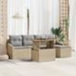 vidaXL Ensemble de salle à manger de jardin 6 pièces avec des coussins beige en poly rotin et acacia.