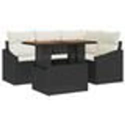 vidaXL Set de jardin 5 pièces avec coussins en poly rattan noir