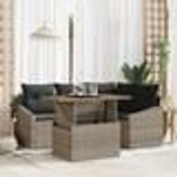 vidaXL Ensemble de salle à manger de jardin 5 pièces avec coussins en rattan polygris et en acacia