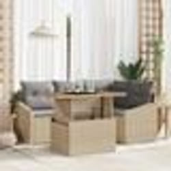 vidaXL Ensemble de salle à manger de jardin 5 pièces avec coussins en poly rotin beige et acacia