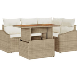 Vidaxl - Ensemble de jardin 5 pièces avec coussins beiges en rattan synthétique et acacia