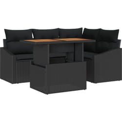 Vidaxl - Ensemble de jardin 5 pièces avec coussins en poly rotin noir et acacia.