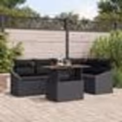 vidaXL Set de jardin 6 pièces avec des coussins en rotin noir et acacia