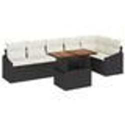 vidaXL Ensemble de jardin 7 pièces avec coussins en poly rotin noir et bois d'acacia