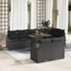 vidaXL Ensemble de jardin 9 pièces avec coussins en rattan noir et acacia.