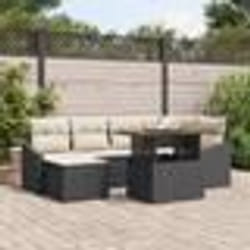 vidaXL Ensemble de jardin 7 pièces avec coussins en rattan poly noir et acacia