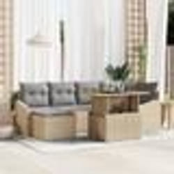 vidaXL Ensemble de jardin 7 pièces avec coussins beige en poly rotin et acacia