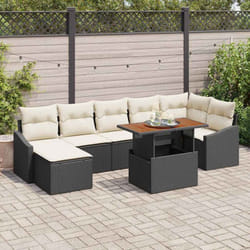 vidaXL Ensemble de salle à manger de jardin 8 pièces avec des coussins en poly rotin noir et acacia
