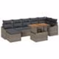 vidaXL Set de jardin de 8 pièces avec coussins en poly rotin gris et acacia