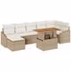 vidaXL Ensemble de jardin 8 pièces avec coussins beiges en poly rotin et acacia
