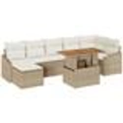 vidaXL Ensemble de jardin 8 pièces avec coussins beiges en poly rotin et acacia