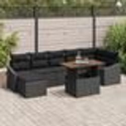 vidaXL Ensemble de jardin 8 pièces avec coussins noirs en poly-rattan et acacia.