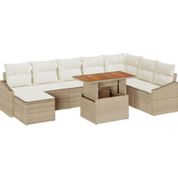 Vidaxl - Ensemble de jardin de 9 pièces avec coussins beige en poly rotin et acacia