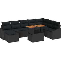 Vidaxl - Ensemble de salle à manger de jardin 9 pièces avec coussins en poly rattan noir et acacia.