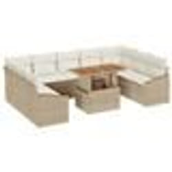 vidaXL Ensemble de salle à manger de jardin de 10 pièces avec coussins en rotin poly beige et acacia