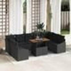 vidaXL Ensemble de salle à manger de jardin 10 pièces avec coussins en rotin noir d'acacia