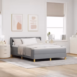 Lit gris clair avec sommier 140x190 cm en tissu Tête de lit capitonnée gris clair 140 cm en tissu 3341286