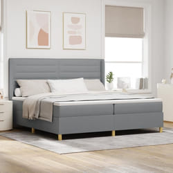 Lit Box Spring vidaXL avec Matelas & Lumière LED Gris clair 200x200 cm Tissu 3343651